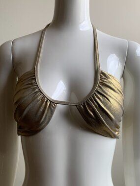 Sauvage Luxury gold foil twist ruched bandeau bikini top
